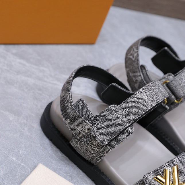 LV 26S SANDALS IN GREY MONOGRAM COATED DENIM GOLD HARDWARE
