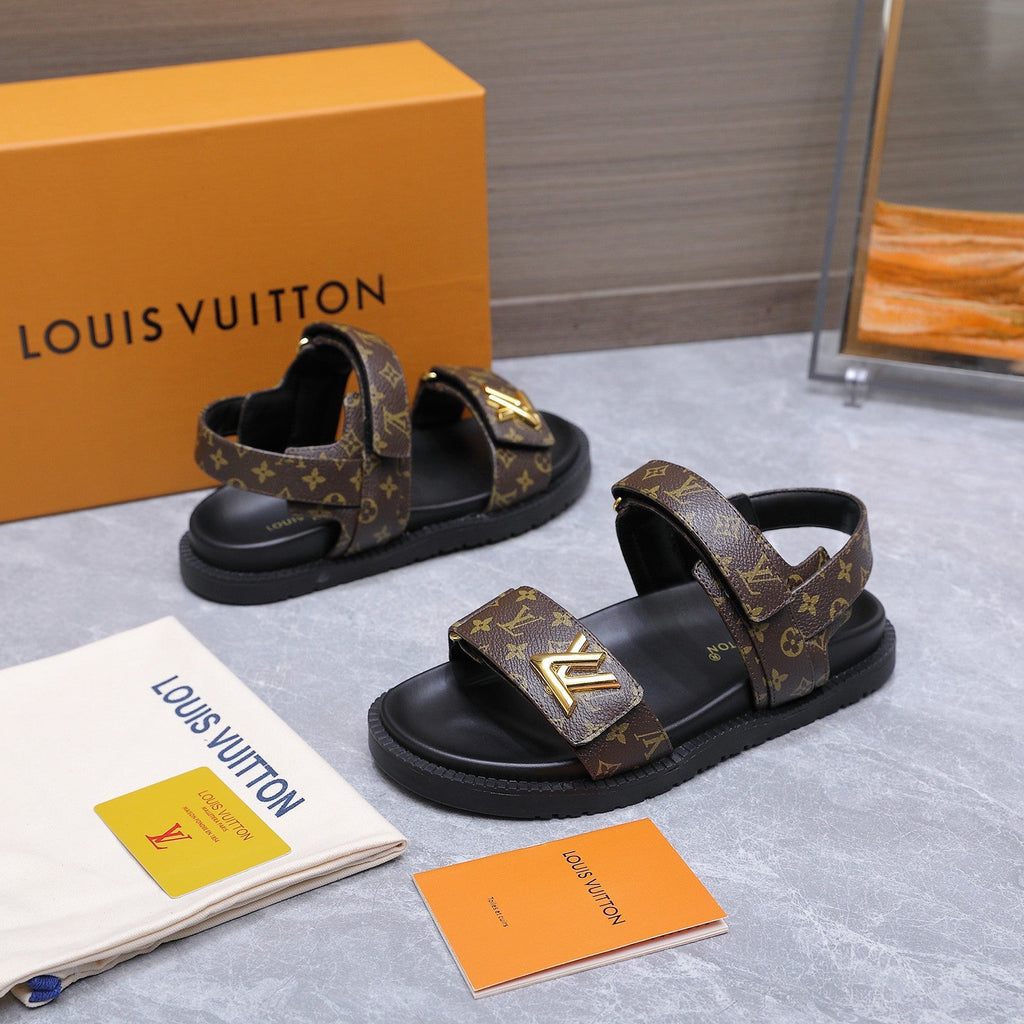 LV 26S SANDALS IN DARK BROWN MONOGRAM COATED CALFSKIN GOLD HARDWARE