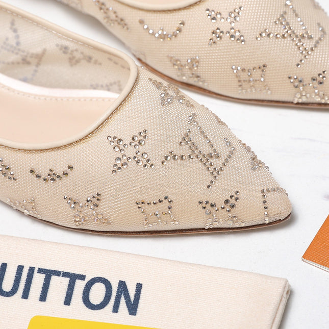 LV 26S GALA FLAT BALLERINA IN NUDE BEIGE MESH WITH WITH RHINESTONES