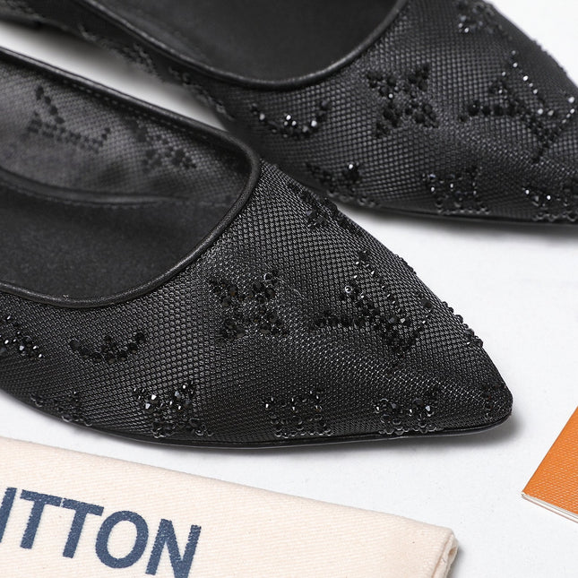 LV 26S GALA FLAT BALLERINA IN BLACK MESH WITH WITH RHINESTONES