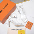 LV 26S GALA SANDAL 85MM IN WHITE MESH WITH WITH RHINESTONES