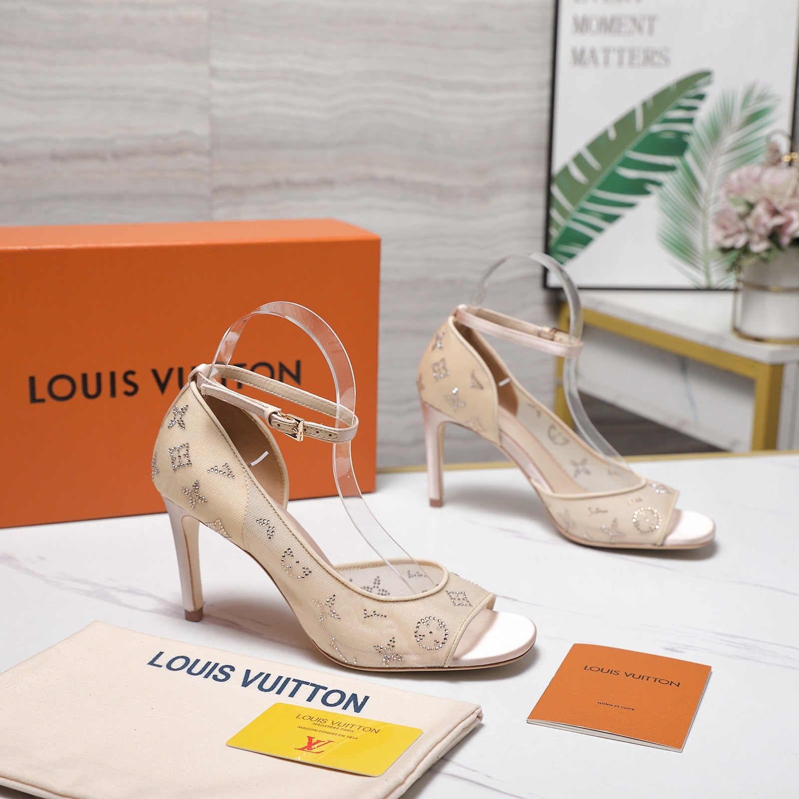 LV 26S GALA SANDAL 85MM IN NUDE BEIGE MESH WITH WITH RHINESTONES