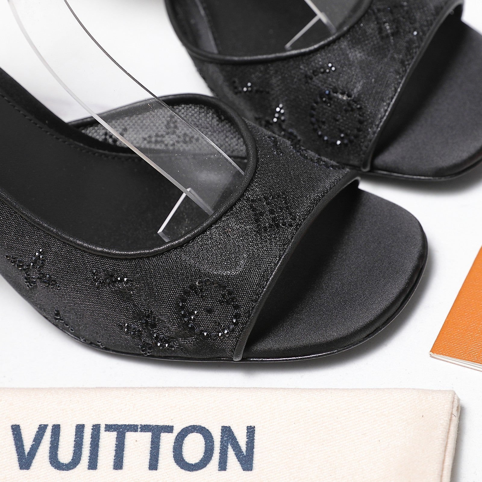 LV 26S GALA SANDAL 85MM IN BLACK MESH WITH WITH RHINESTONES