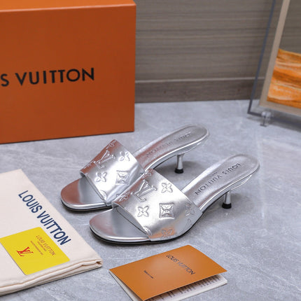 LV 26S 6AM MULE 55MM IN SILVER CALFSKIN EMBOSSED MONOGRAM LOGO