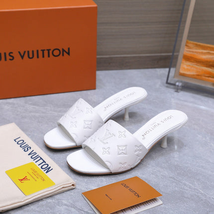 LV 26S 6AM MULE 55MM IN WHITE CALFSKIN EMBOSSED MONOGRAM LOGO