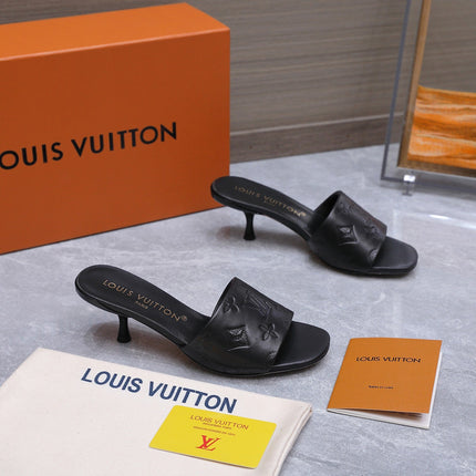 LV 26S 6AM MULE 55MM IN BLACK CALFSKIN EMBOSSED MONOGRAM LOGO