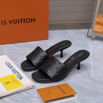 LV 26S 6AM MULE 55MM IN BLACK CALFSKIN EMBOSSED MONOGRAM LOGO