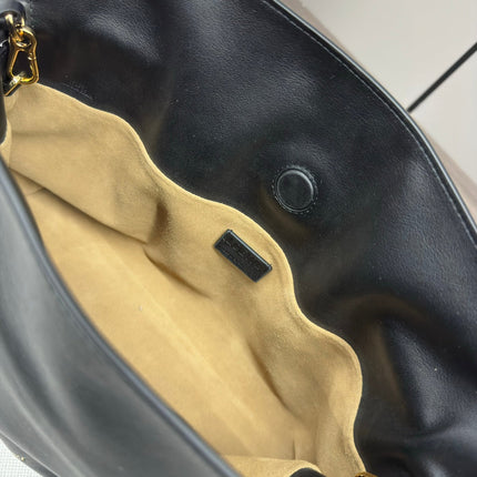 LOEWE 25S LARGE FLAMENCO CLUTCH BAG 30 IN BLACK CALFSKIN