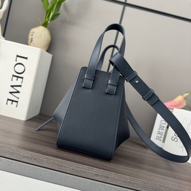 LOEWE 25S HAMMOCK BAG 20 IN CHARCOAL BLUE CALFSKIN SILVER HARDWARE