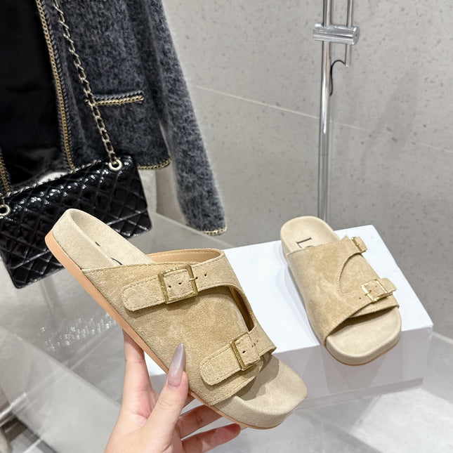 LOEWE 26S EASE SLIDE IN BEIGE SUEDE