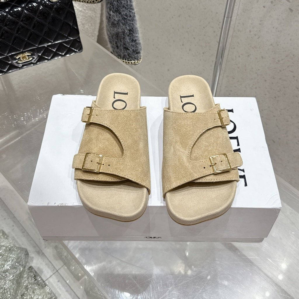 LOEWE 26S EASE SLIDE IN BEIGE SUEDE