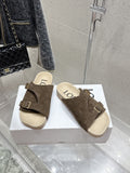 LOEWE 26S EASE SLIDE IN DARK BROWN SUEDE