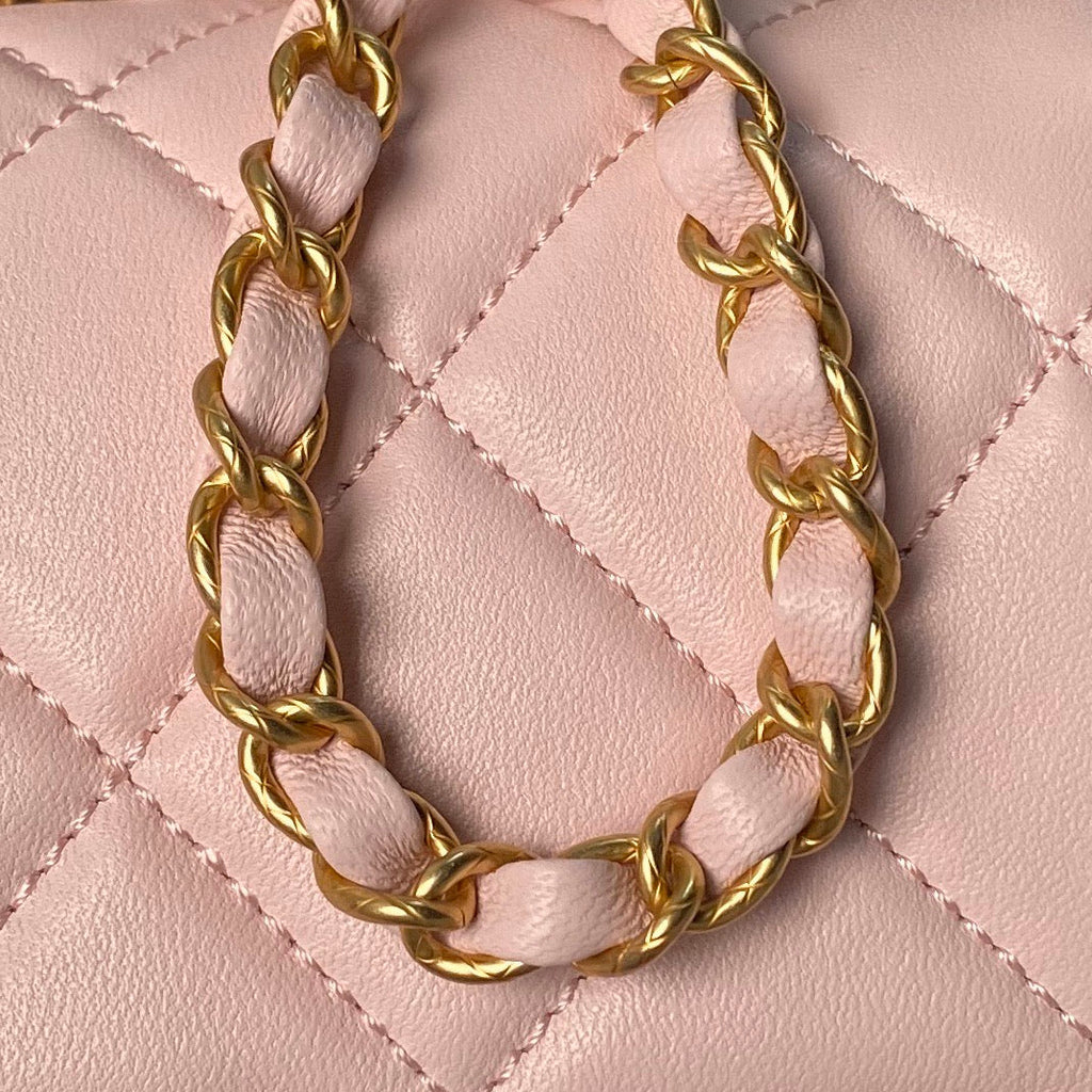 CHANEL 25S FLAP BAG 21 CM IN LIGHT PINK LAMBSKIN WITH TOP HANDLE