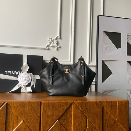 CHANEL 25S TOTE BAG 28 IN BLACK CALFSKIN WITH GOLD HARDWARE