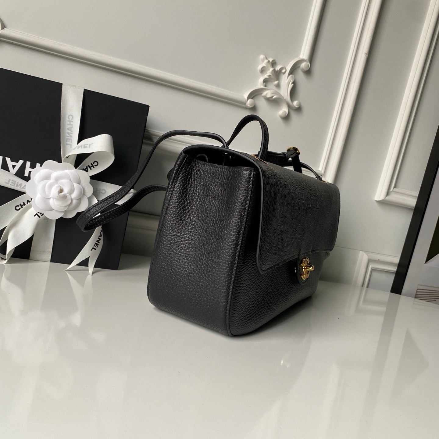 CHANEL 26S CC LOGO SHOULDER BAG 32 IN BLACK GRAINED CALFSKIN