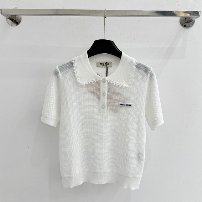 MIUMIU 26S SHORT-SLEEVED KNIT POLO SHIRT STYLE 1065