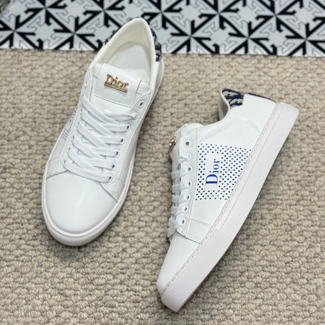 CD LOW TOP BASIC SNEAKER WHITE AND COBALT CALFSKIN