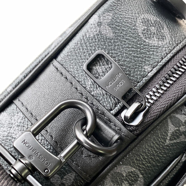 LV 26S S LOCK CROSSBODY BAG 22 IN CHARCOAL GRAY EMBOSSED TAURILLON LEATHER