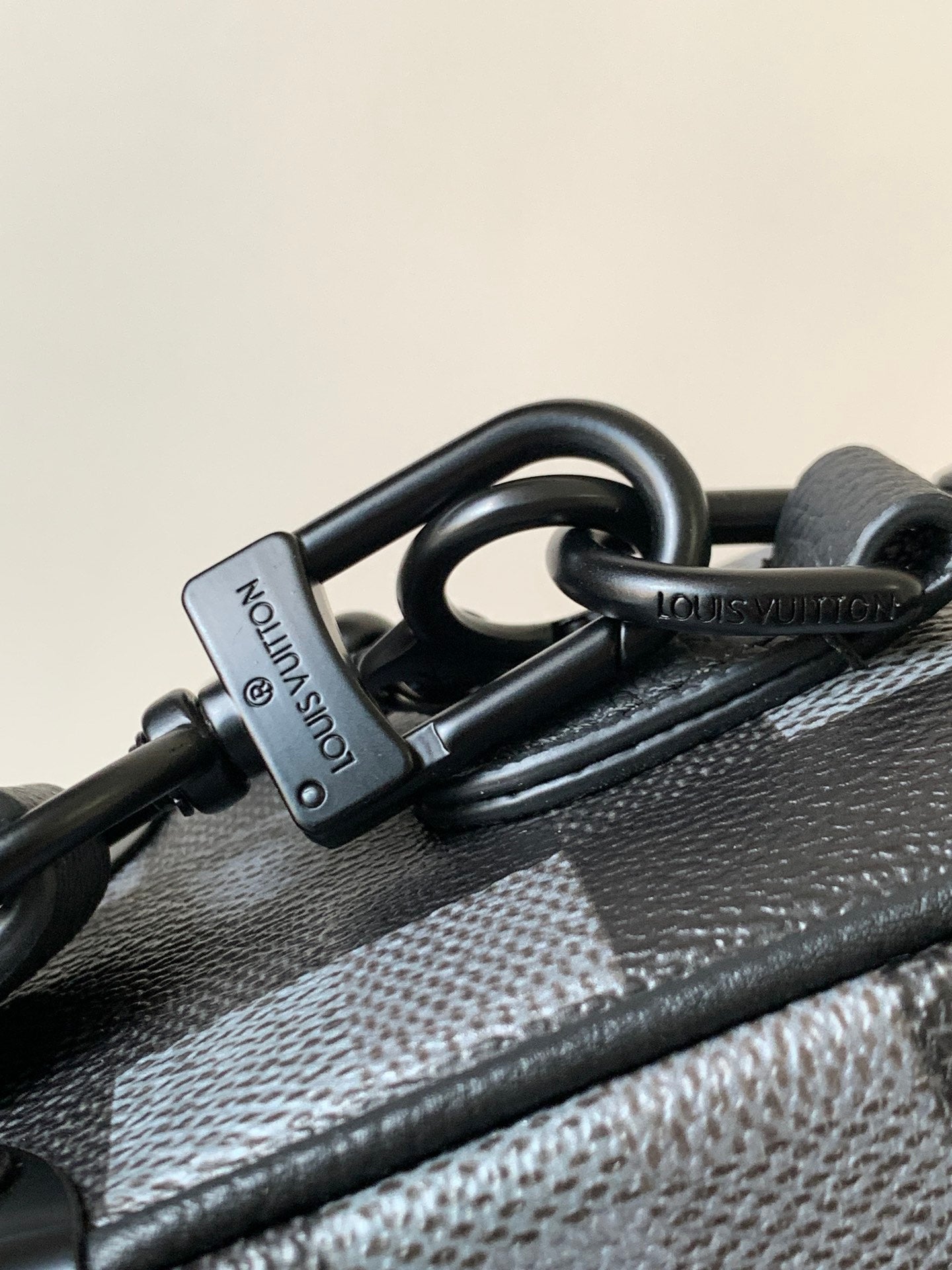 LV 25S MINI SOFT TRUNK BOX BAG 18 IN DAMOFLAGE BLACK CANVAS AND CALFSKIN