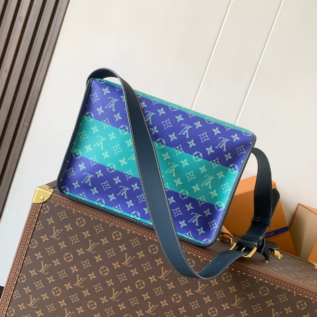 LV 26S CROSSBODY BAG 35 IN BLUE WITH LIGHT BLUE ACCENTS COATED CANVAS