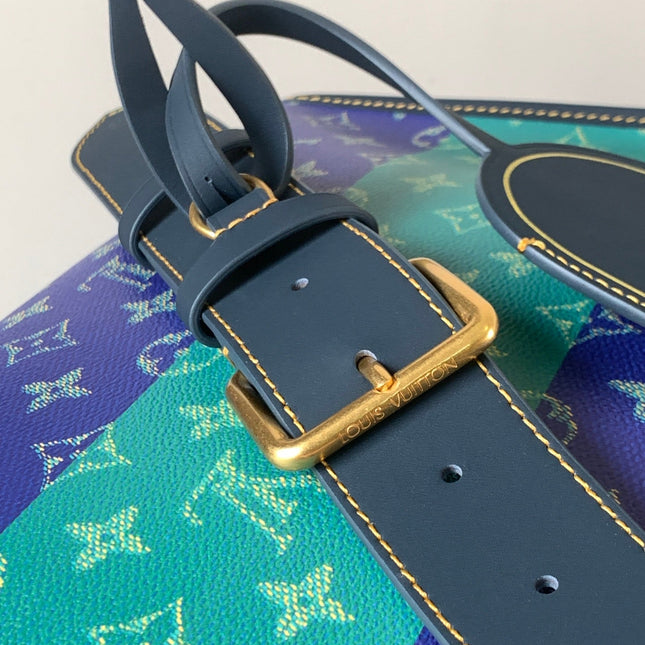 LV 26S CROSSBODY BAG 35 IN BLUE WITH LIGHT BLUE ACCENTS COATED CANVAS