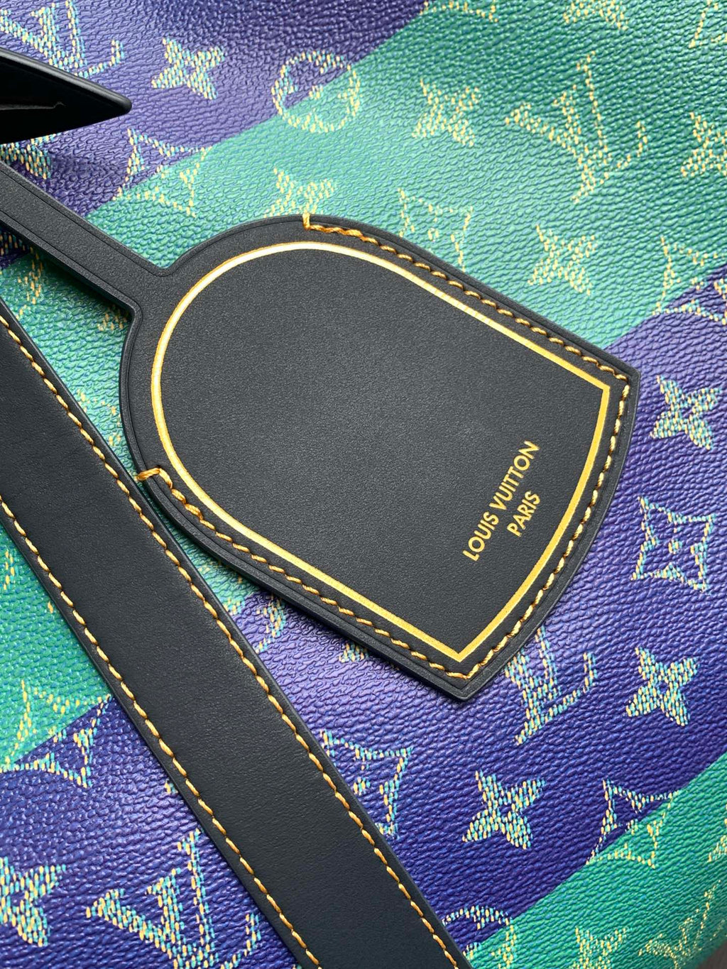 LV 26S KEEPALL 50 IN BLUE WITH LIGHT BLUE ACCENTS COATED CANVAS