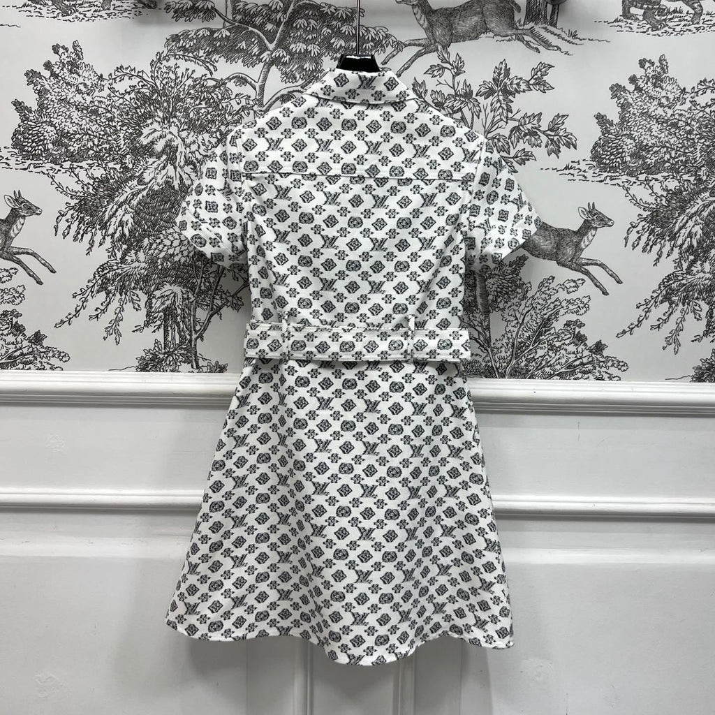 LV JACQUARD PATTERN ROUND NECK DENIM DRESS 274622