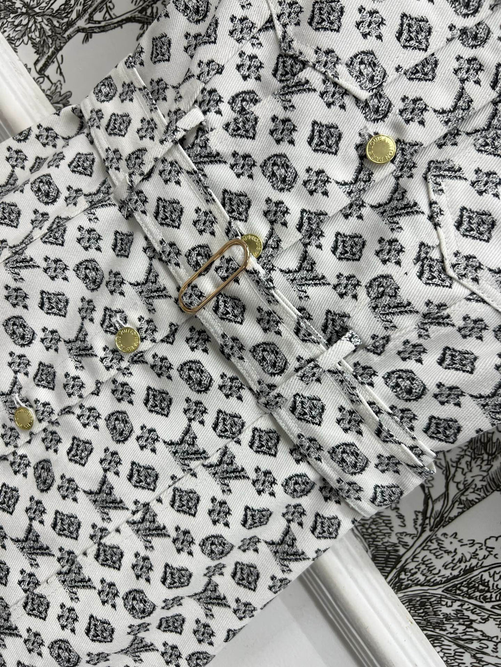 LV JACQUARD PATTERN ROUND NECK DENIM DRESS 274622