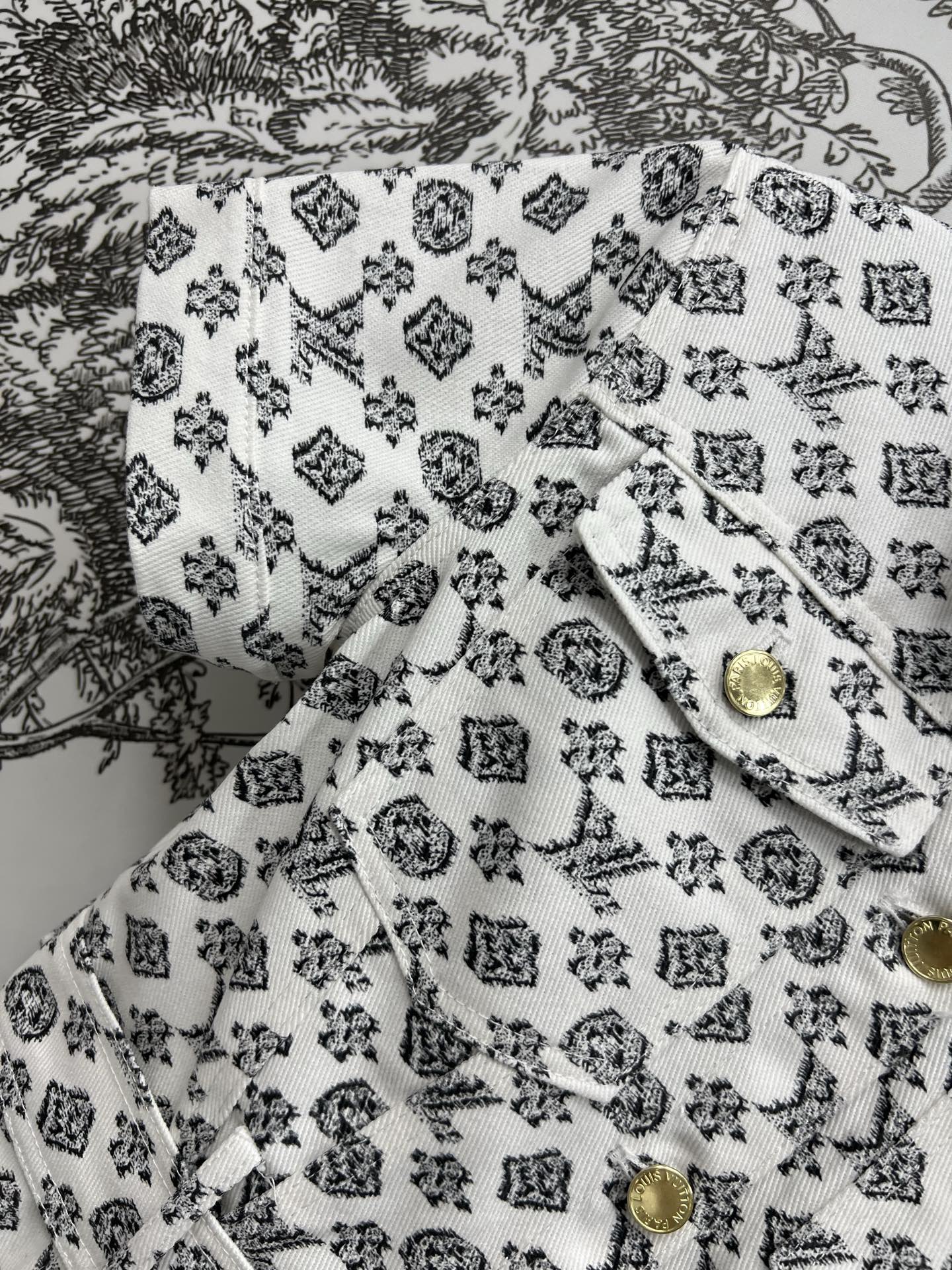 LV JACQUARD PATTERN ROUND NECK DENIM DRESS 274622