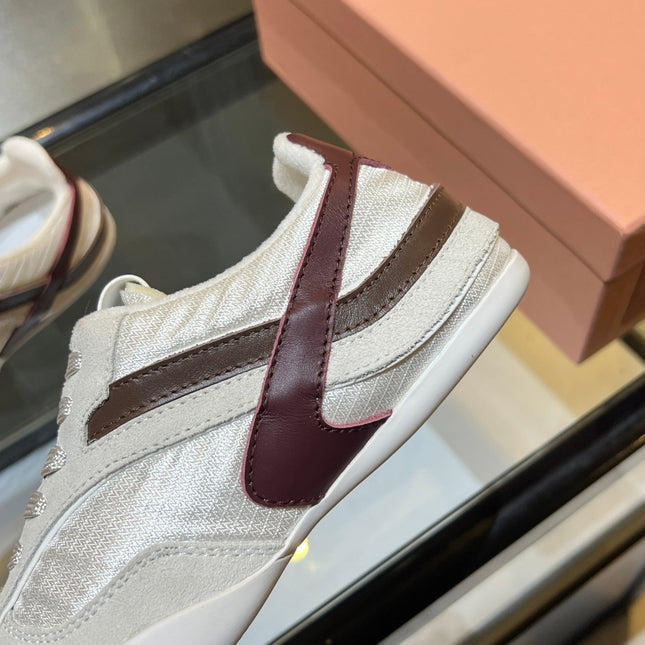 MIUMIU 26S SNEAKERS IN LIGHT BEIGE FABRIC AND SUEDE