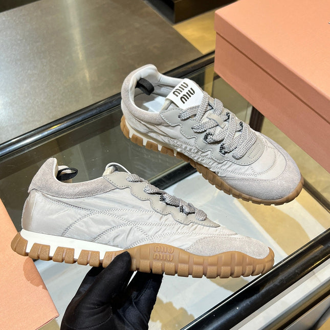 MIUMIU 26S SNEAKERS IN GRAY FABRIC AND SUEDE