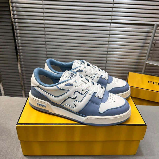 FENDI MATCH LOW TOPS IN CERULEAN BLUE MIX WHITE CALFSKIN AND MESH