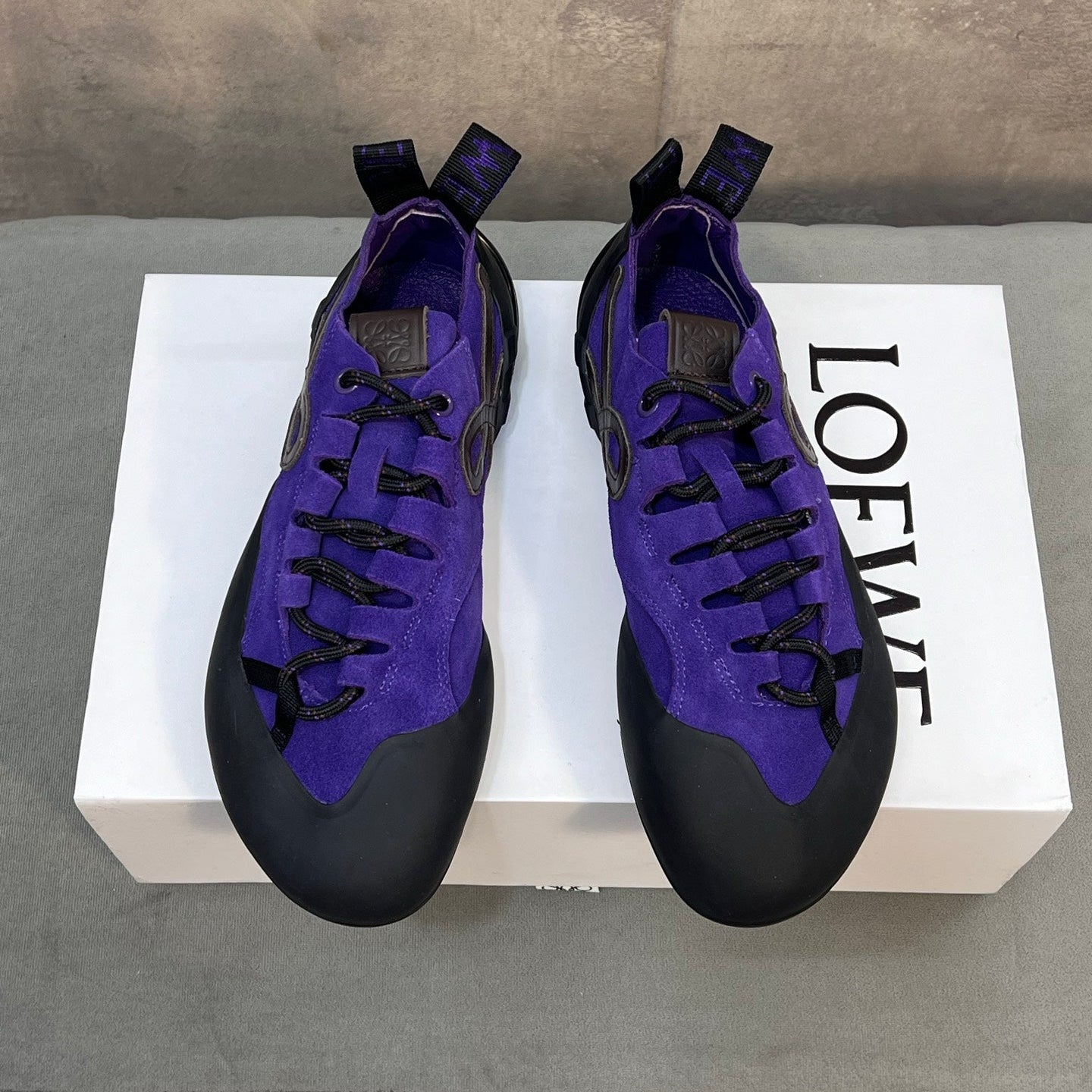 LOEWE 26S LACE UP SNEAKERS IN ROYAL PURPLE SUEDE AND RUBBER SOLE