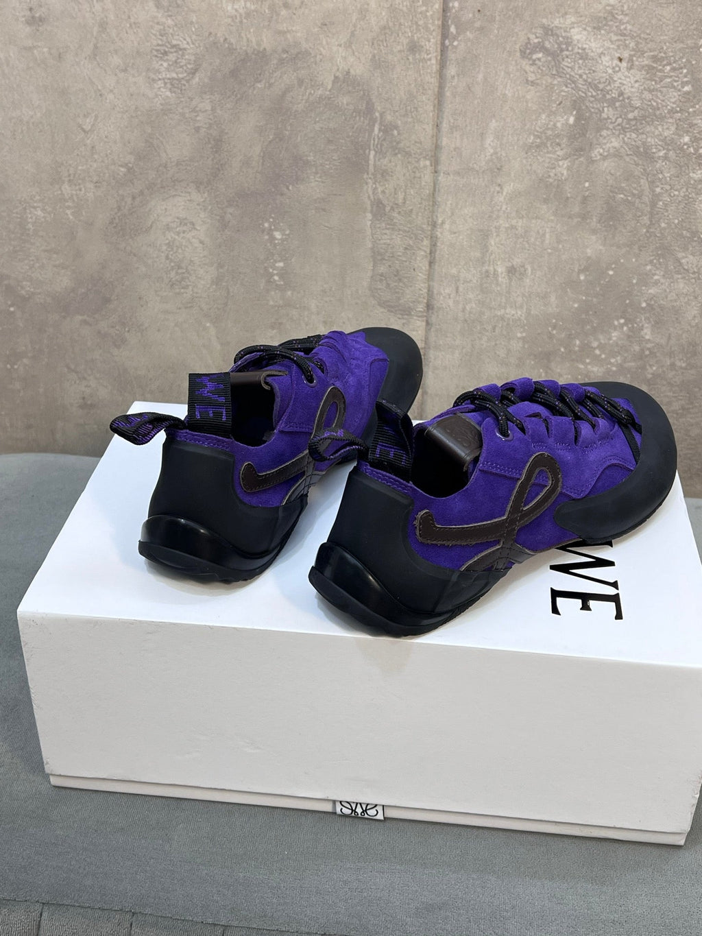 LOEWE 26S LACE UP SNEAKERS IN ROYAL PURPLE SUEDE AND RUBBER SOLE