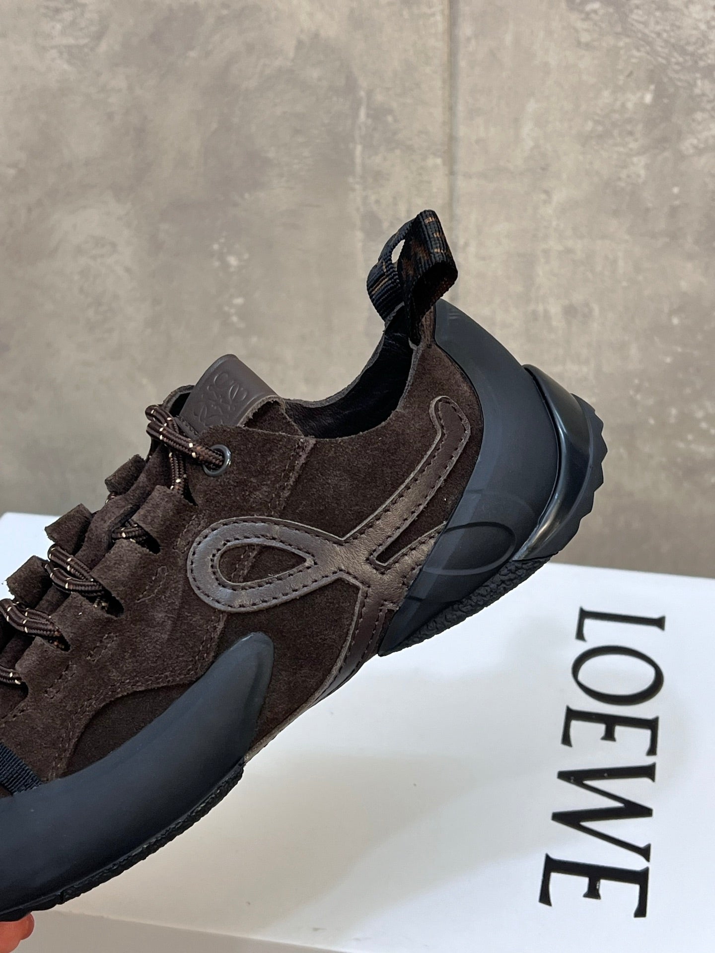 LOEWE 26S LACE UP SNEAKERS IN DARK BROWN SUEDE AND RUBBER SOLE