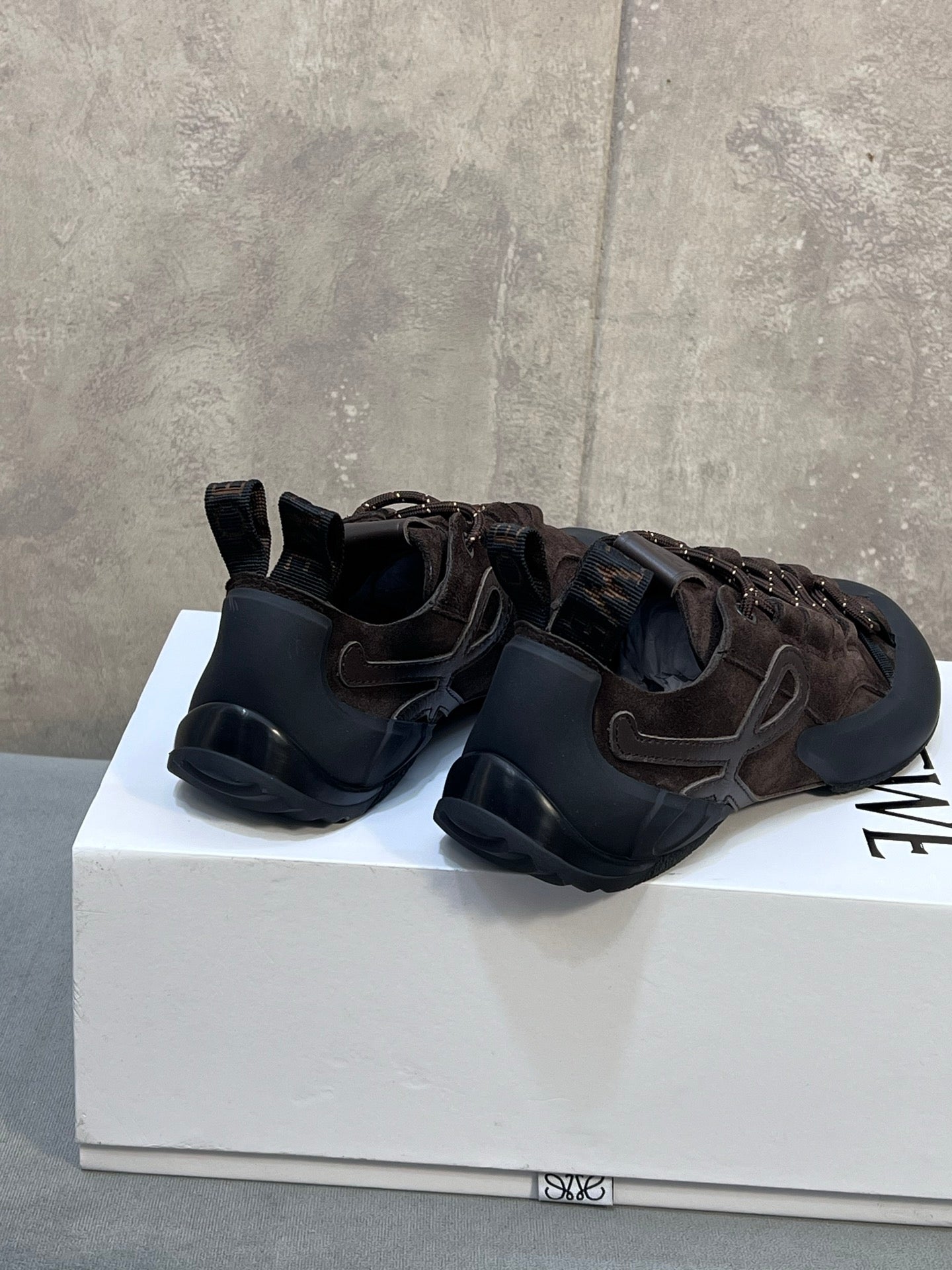 LOEWE 26S LACE UP SNEAKERS IN DARK BROWN SUEDE AND RUBBER SOLE