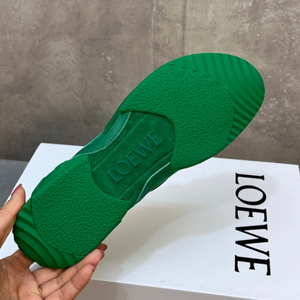 LOEWE 26S LACE UP SNEAKERS IN GREEN SUEDE AND RUBBER SOLE