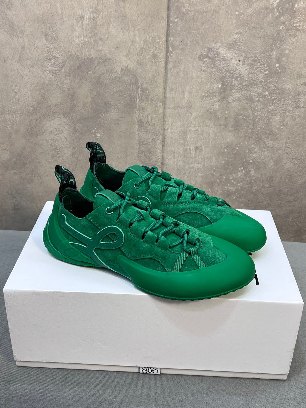 LOEWE 26S LACE UP SNEAKERS IN GREEN SUEDE AND RUBBER SOLE