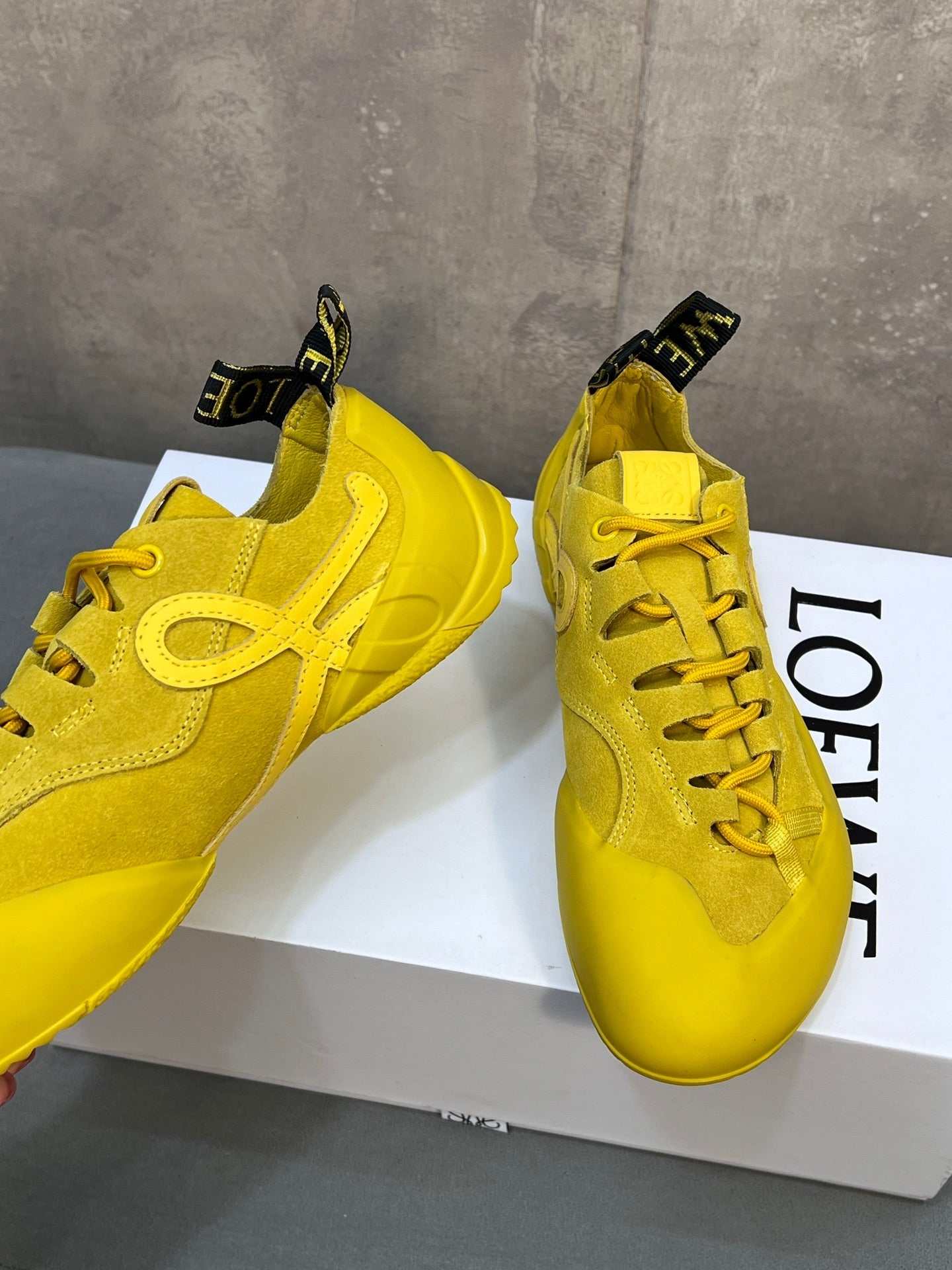 LOEWE 26S LACE UP SNEAKERS IN YELLOW SUEDE AND RUBBER SOLE