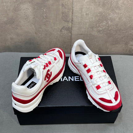 CHANEL 26S RUNNER CC LOGO SNEAKERS IN WHITE AND RED CALFSKIN