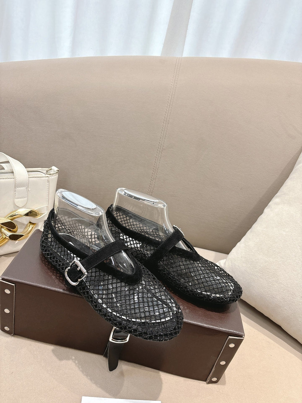 ALAIA 26S MESH FLATS IN BLACK SUEDE