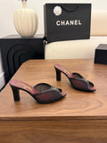 CHANEL 26S COCO BEACH MULES IN BLACK MESH AND FARBIC
