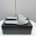 CC SLIDE SANDALS 25S IN DUSTY BLUE GREY FABRIC AND CALFSKIN WITH LOGO