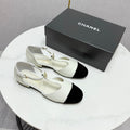 CC MARY JANE 25S IN WHITE LAMBSKIN AND BLACK SUEDE WITH PEARL HEEL