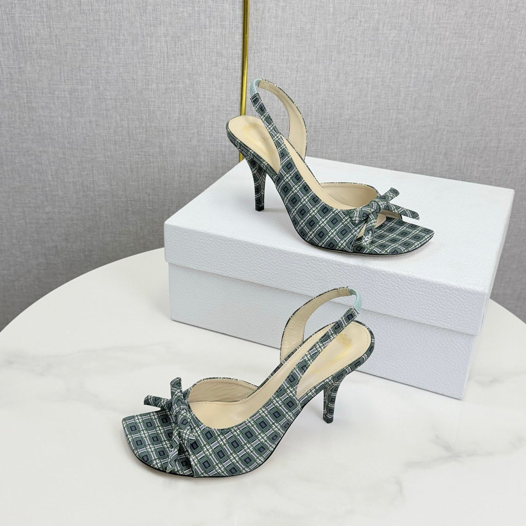 DIOR 26S HIGH-HEEL BACK-STRAP SHOES FABRIC WITH PLAID PATTERN