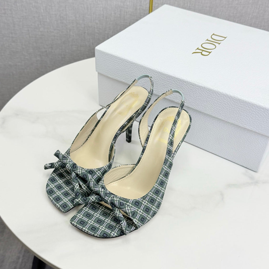DIOR 26S HIGH-HEEL BACK-STRAP SHOES FABRIC WITH PLAID PATTERN