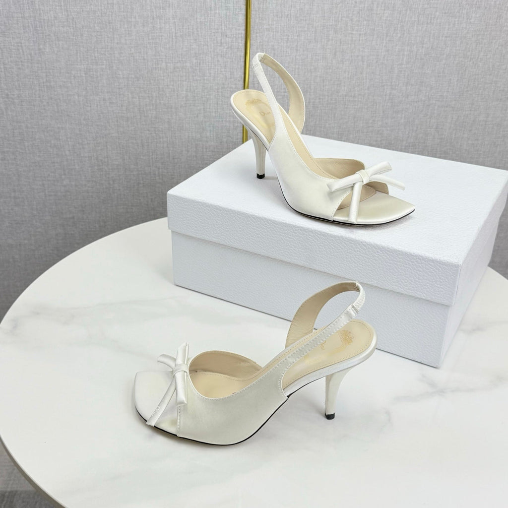 DIOR 26S HIGH-HEEL BACK-STRAP SHOES IN WHITE SATIN