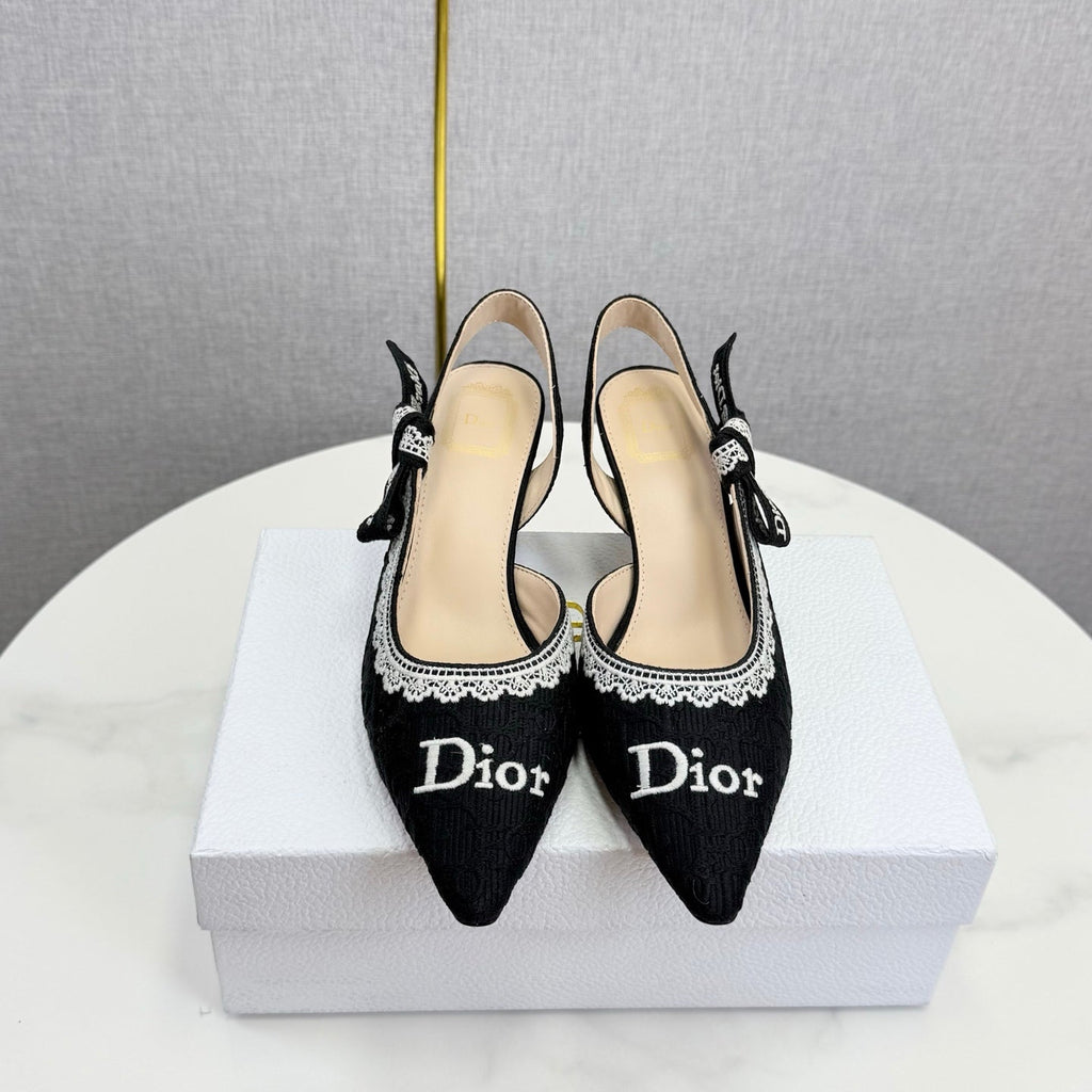 DIOR 26S SLINGBACK PUMPS IN BLACK FABRIC EMBOSSED LOGO