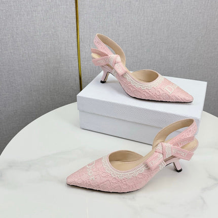 DIOR 26S SLINGBACK PUMPS IN PINK FABRIC EMBOSSED LOGO