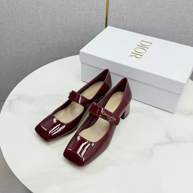 DIOR 26S MARY JANE HIGH HEELS 40MM IN WINE RED PATENT CALFSKIN GOLD HARDWARE